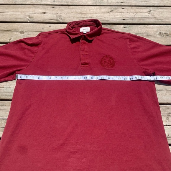 M&S Men’s Maroon Long Sleeve Rugby Style Polo Shirt Size XL - Picture 5 of 6